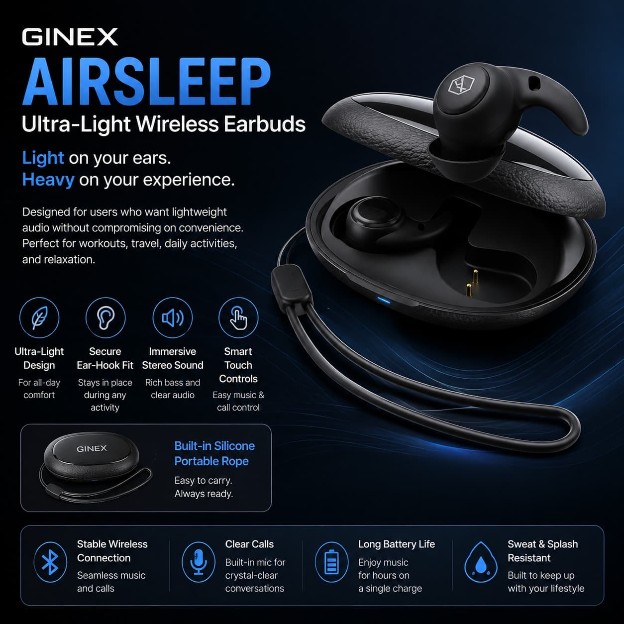 GINEX Airsleep Ultra-Light Wireless Earbuds
