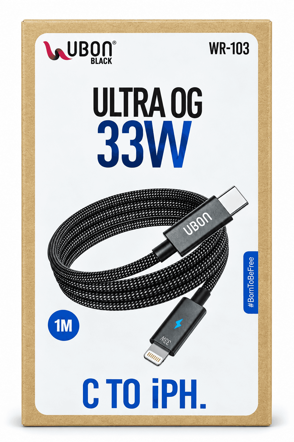 UBON Black WR-103 Ultra OG 33W C To IPhone Cable