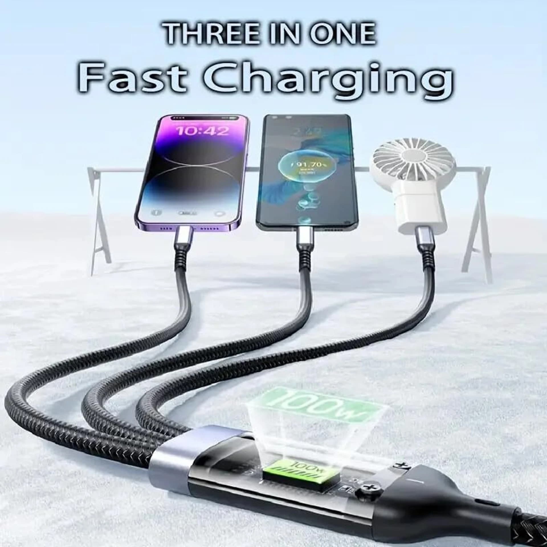 3 in 1 100W Fast Charging Data Cable Type C  Micro USB  Lightning