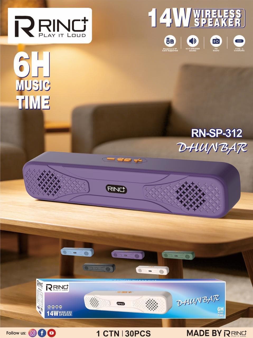Rino+ RN-SP-312 Dhunbar Wireless Speaker image 1