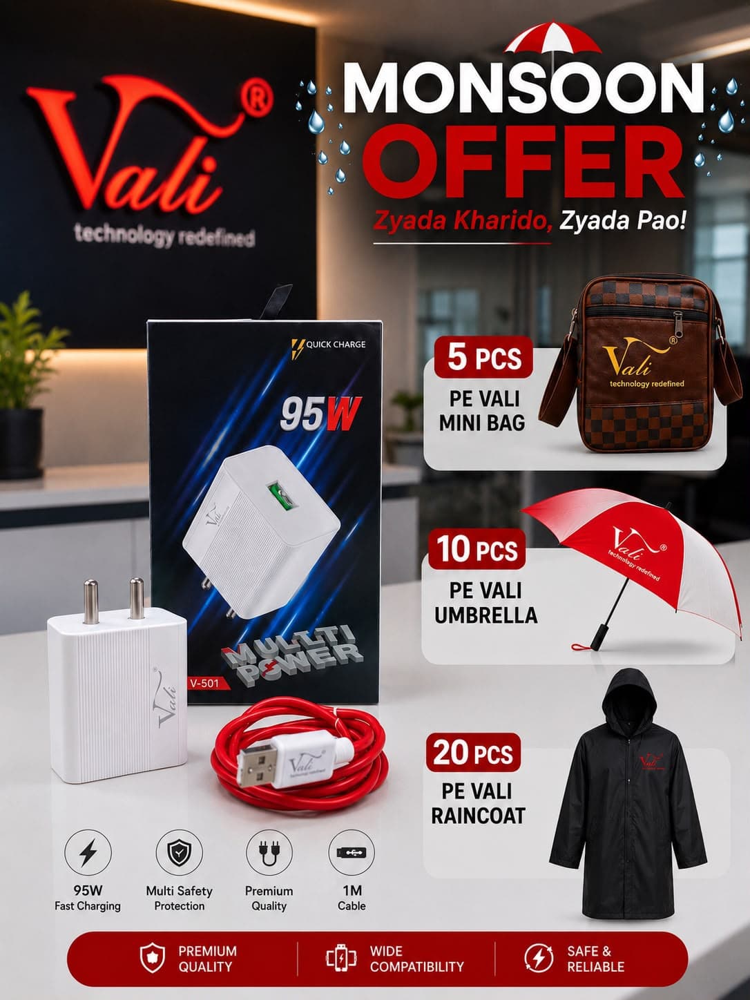 Vali V-501 95W Multi Power Quick Charge Type-C Charger image 1