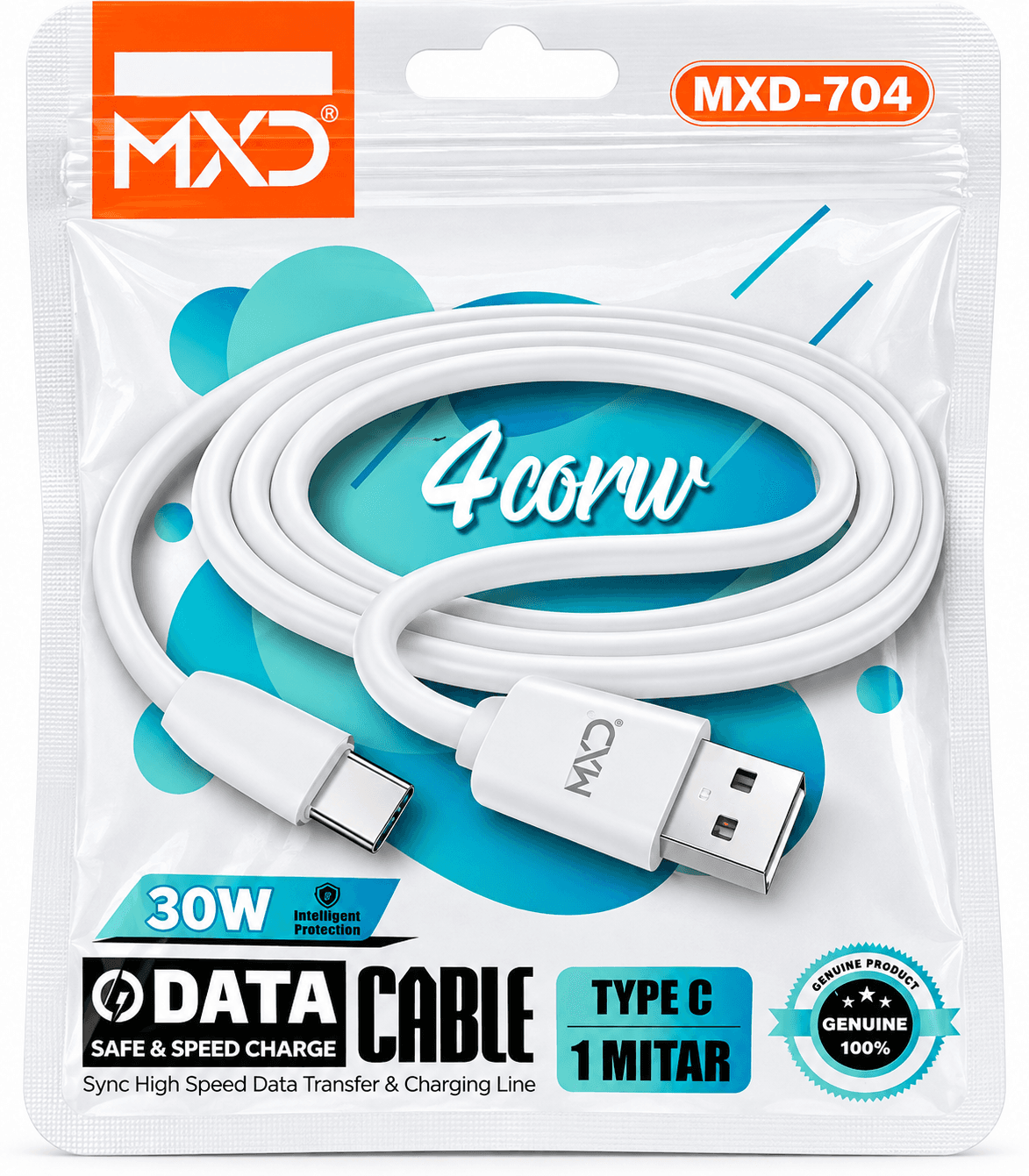 MXD-704 30W Type-C Charging & Data Cable, 1 Meter