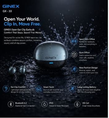 GINEX GX-33 Open Ear Clip Earbuds