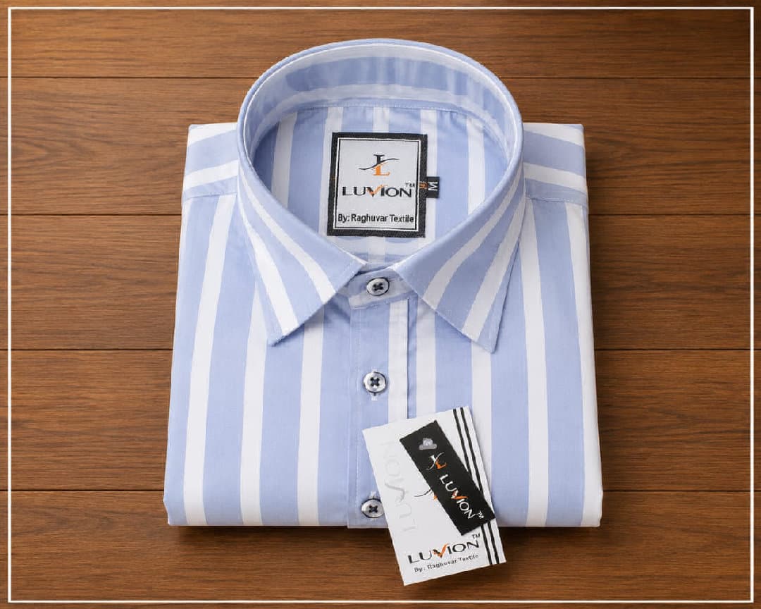 LUVION Mens sky blue White Striped Casual Shirt for Men  Premium Cotton Blend Full Sleeve Stylish Shirt  Trendy Regular Fit Formal image 1