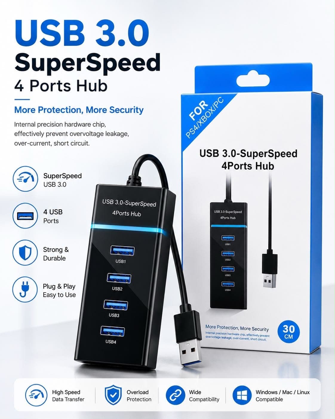 USB 3.0 SuperSpeed 4 Ports Hub