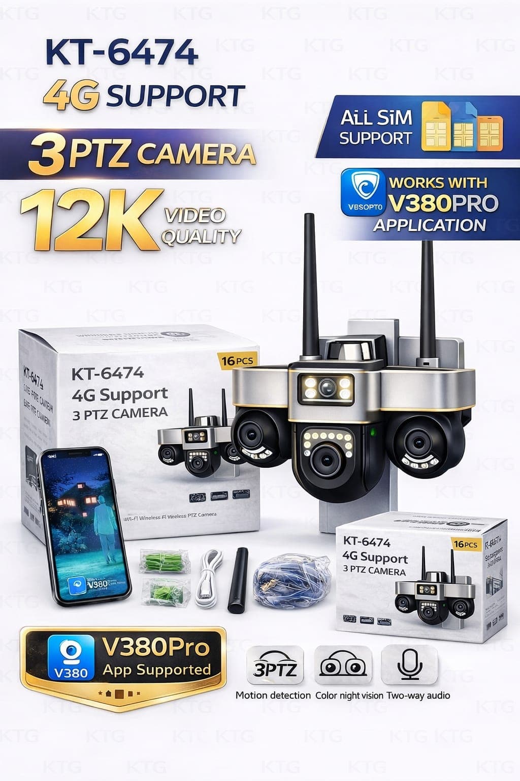 KT-6474 4G Support 3 PTZ Camera