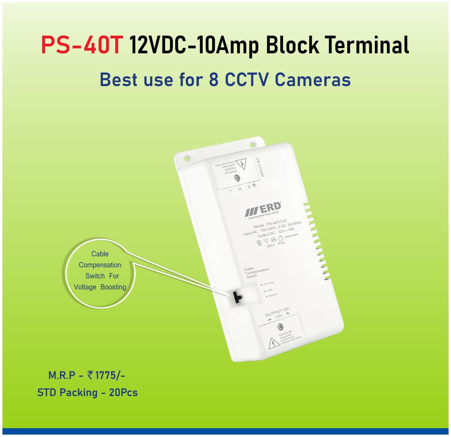 ERD PS-40T 12VDC-10Amp CCTV Power Supply image 1