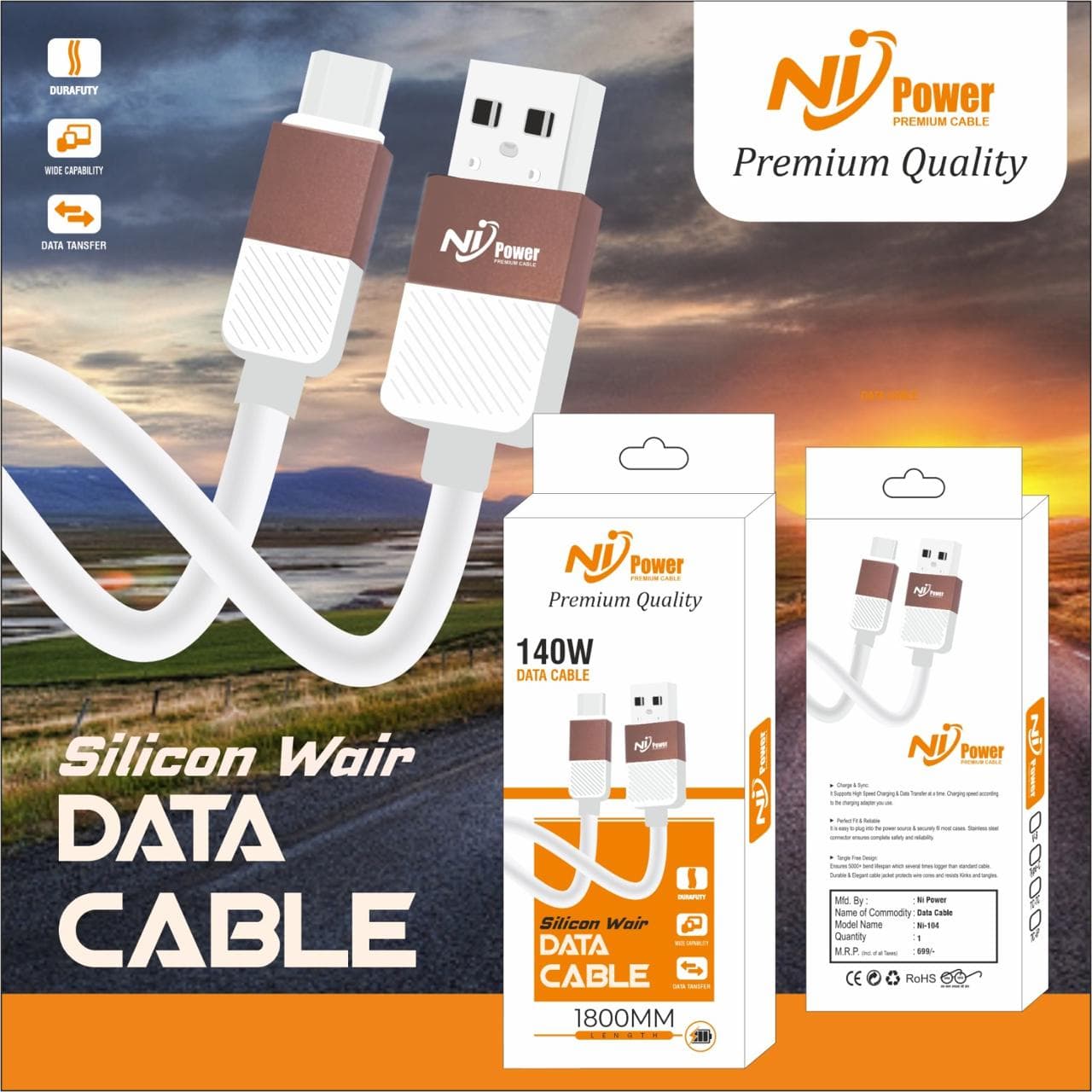 NI Power N-104 140W Silicon Wire Type-C Data Cable