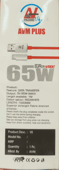 Avm Plus 65w Supervooc Fast Charging Data Cable