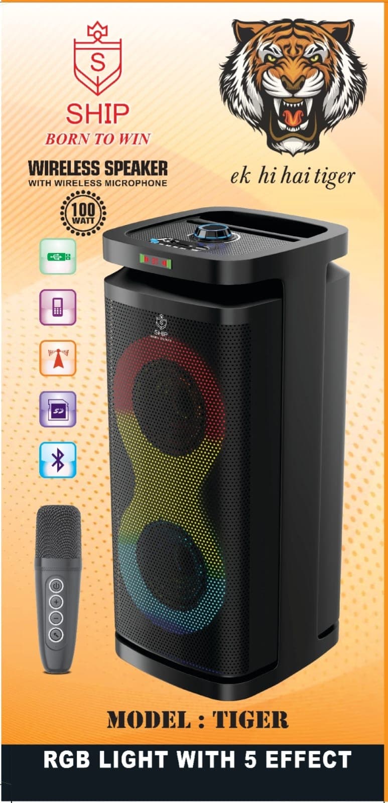 100W Tower-Style Party Speaker with Wireless Microphone image 1