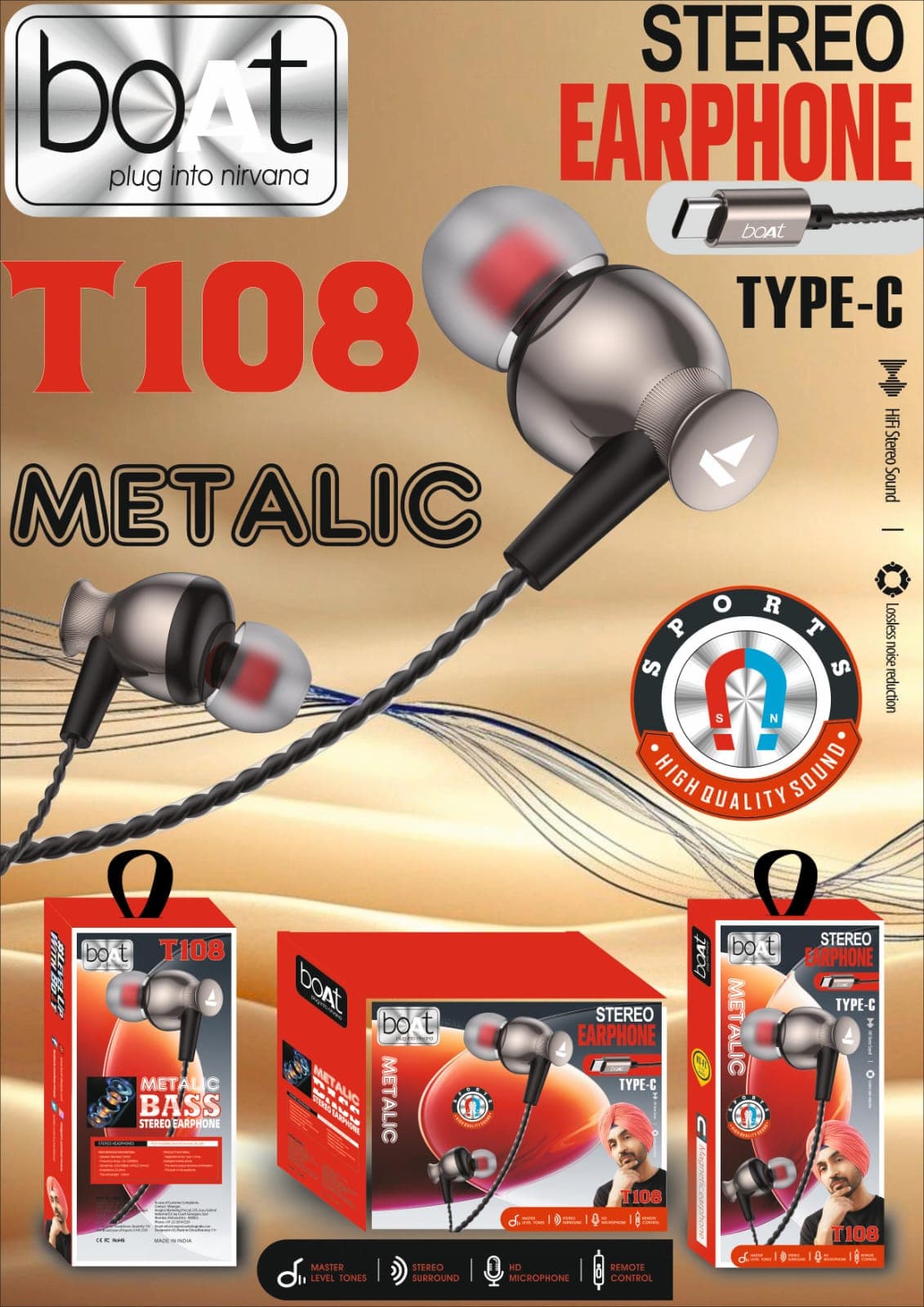 Boat T108 Metallic Bass Stereo Earphone – Type-C