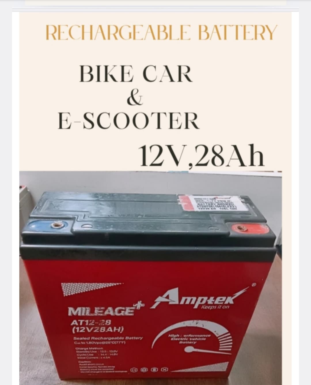 Amptek Mileage 12V 28Ah sealed rechargeable battery