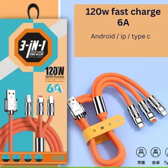Sikaon 3 in 1 Super Fast Charging Zinc Alloy Data Cable