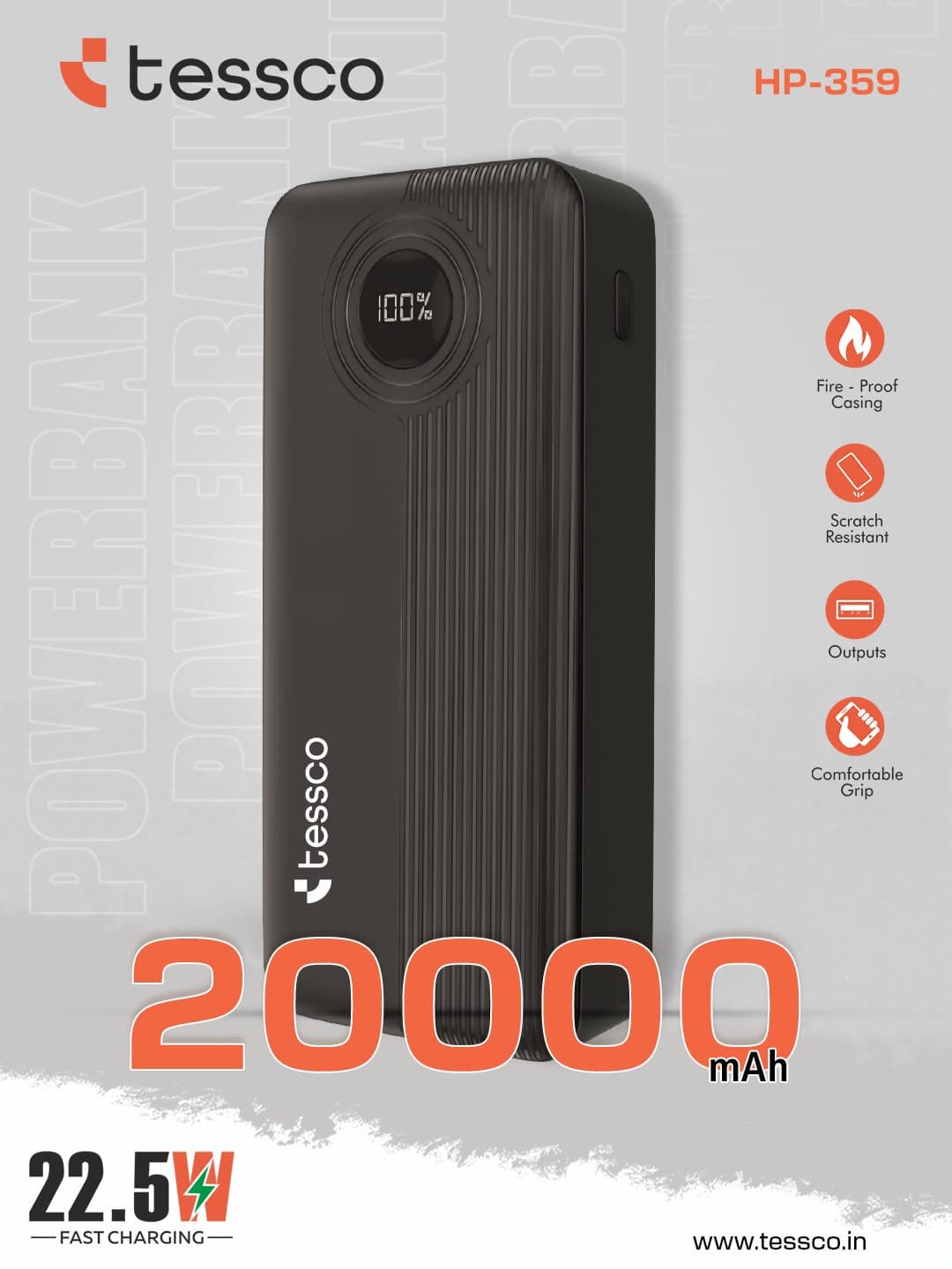 Tessco HP-359 20000mAh 22.5W Fast Charging Power Bank