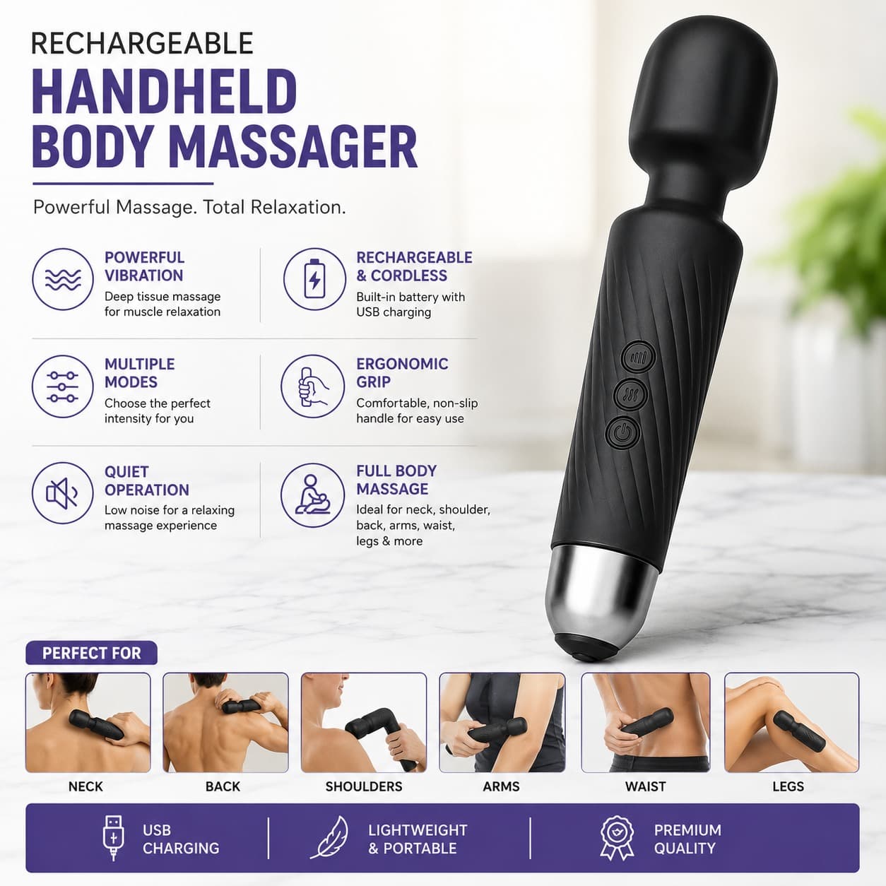 Rechargeable Cordless Handheld Muscle Massage Wand image 4