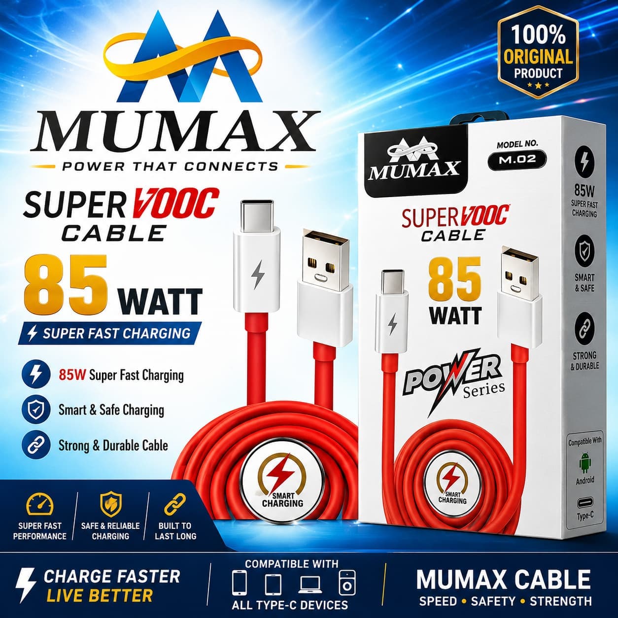 MUMAX M.02 Super VOOC Cable – 85W Type-C