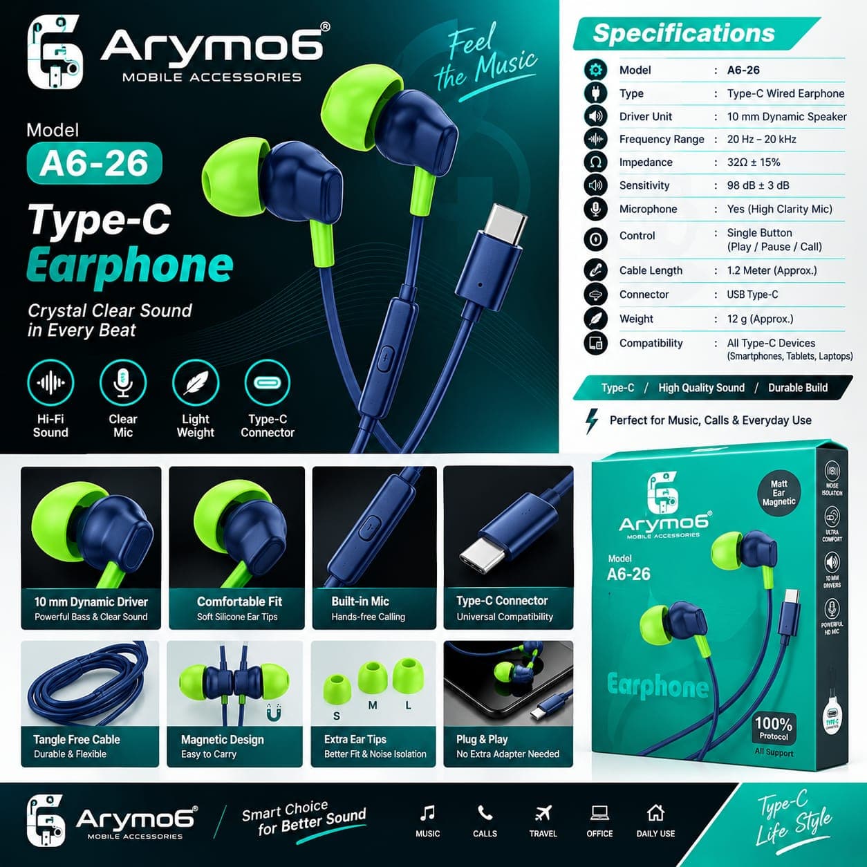Arymo6 A6-26 Type-C Earphone