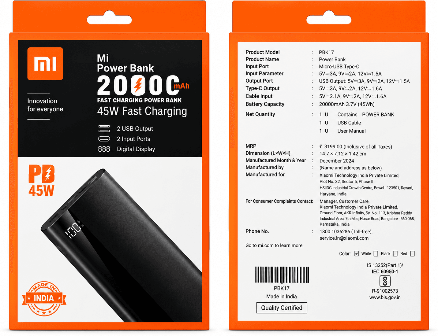 Mi Power Bank 20000mAh 45W Fast Charging