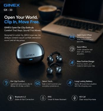 GINEX GX-33 Open Ear Clip Earbuds image 2