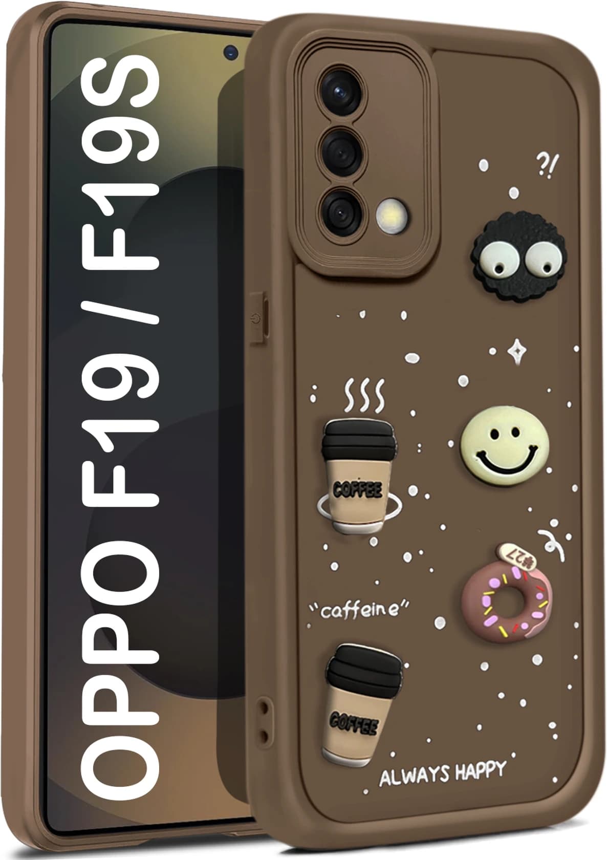 3D Cartoon Coffee Emoji Back Cover for OPPO F19
