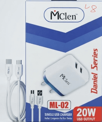 MCLEN 20W 2 USB (ML-02) TYPE C FAST CHARGER
