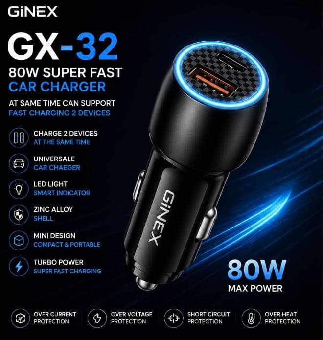 GiNEX GX-32 80W Super Fast Car Charger image 3