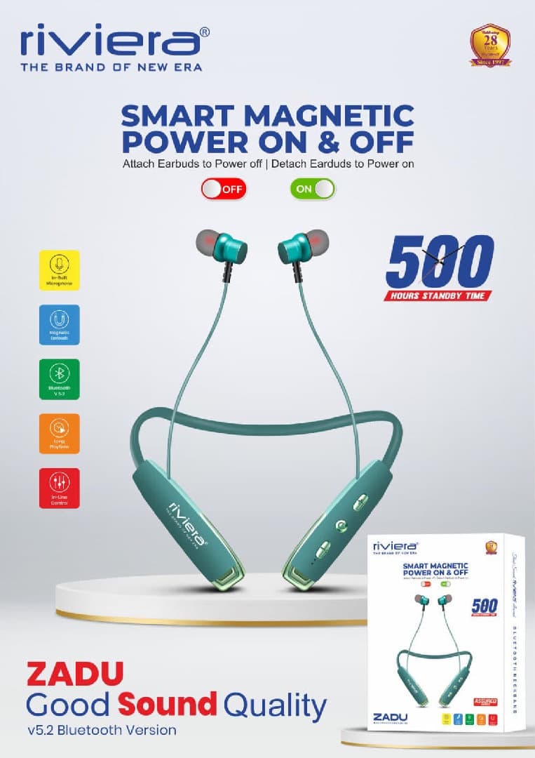 Riviera Zadu Series Wireless Neckband With Smart Magnetic Power On & Off image 1