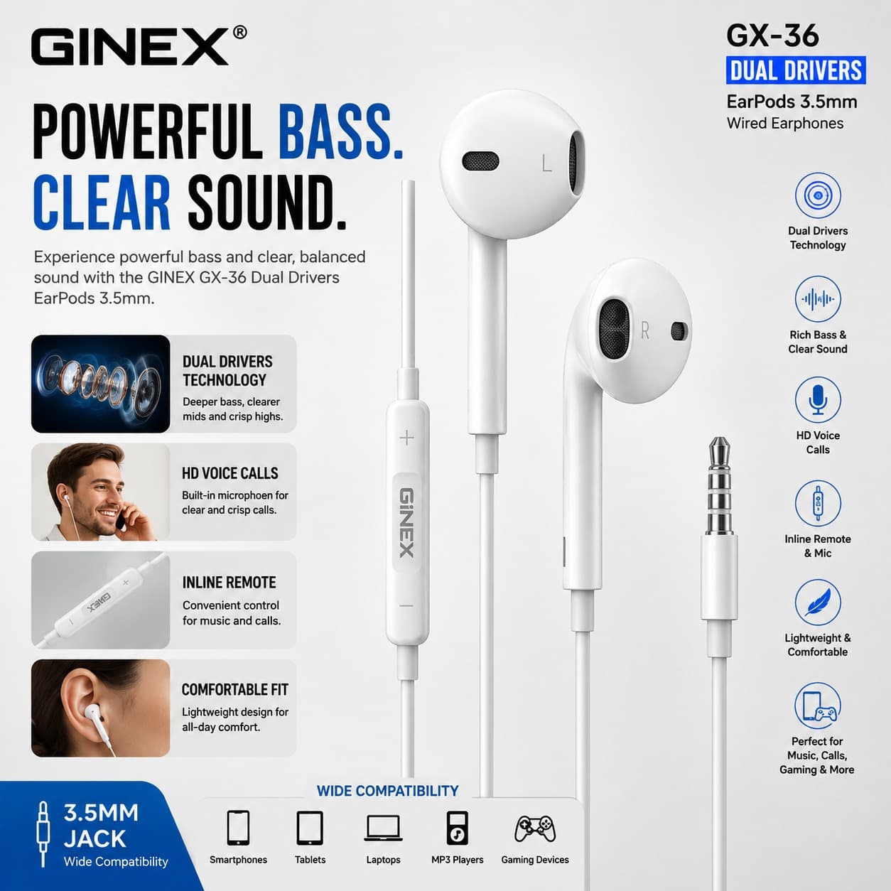 GINEX GX-36 Dual Drivers 3.5mm Earphones