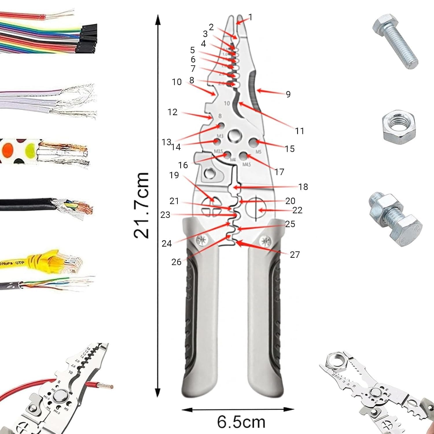 All In 1 Multifunction Stainless Steel Wire Stripper/Wire Crimping Tool, Wire Cutter, Wire Crimper, Cable Stripper,