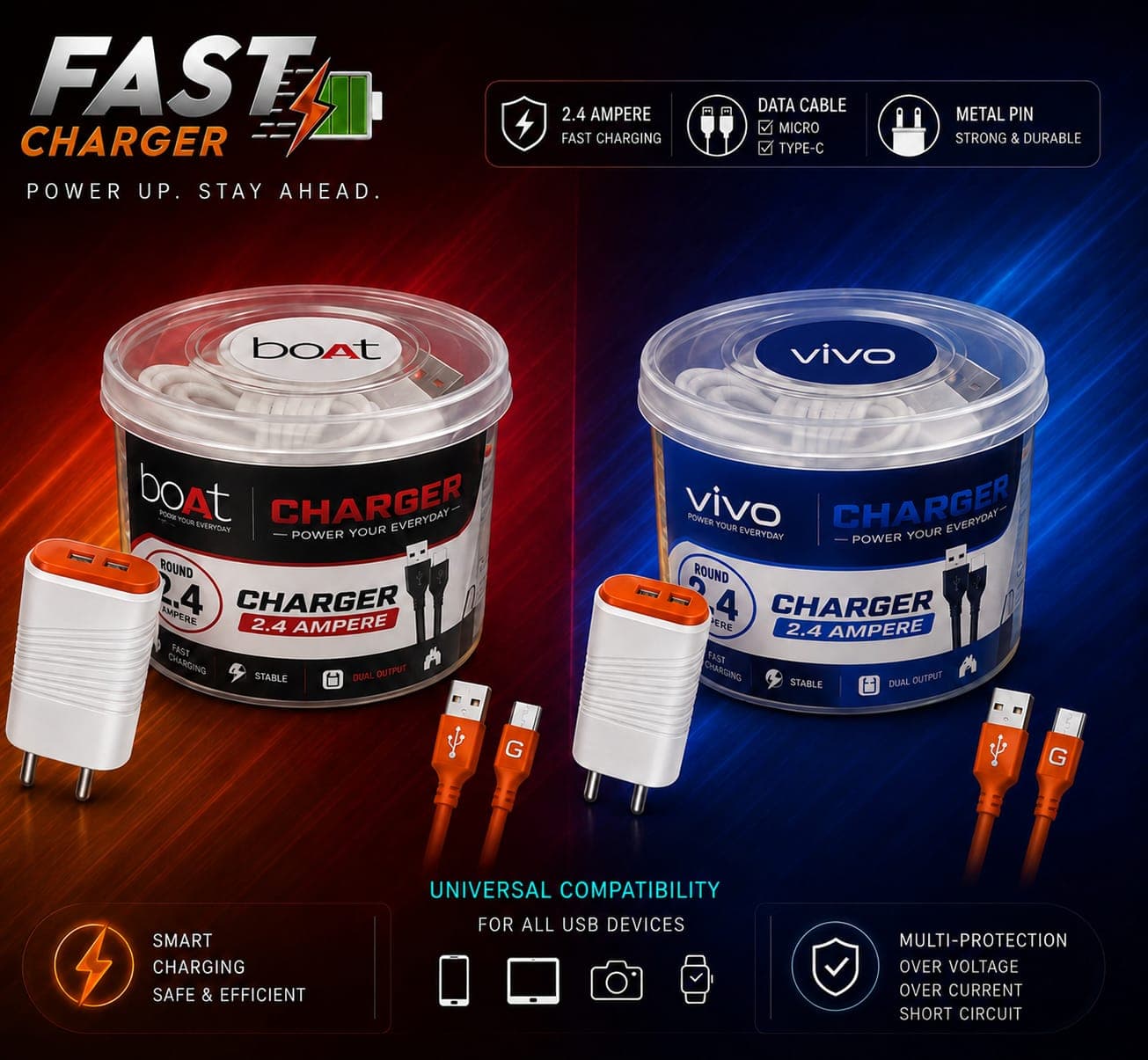 2.4 Ampere Dual Output Fast Charger Combo image 1