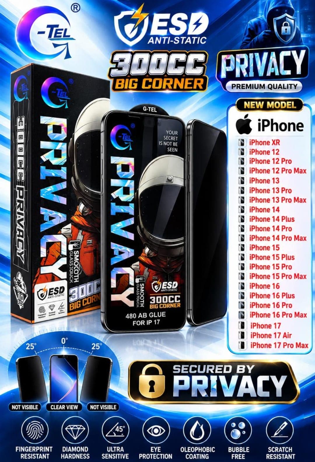 G-TEL 300CC Big Corner Privacy Tempered Glass image 1