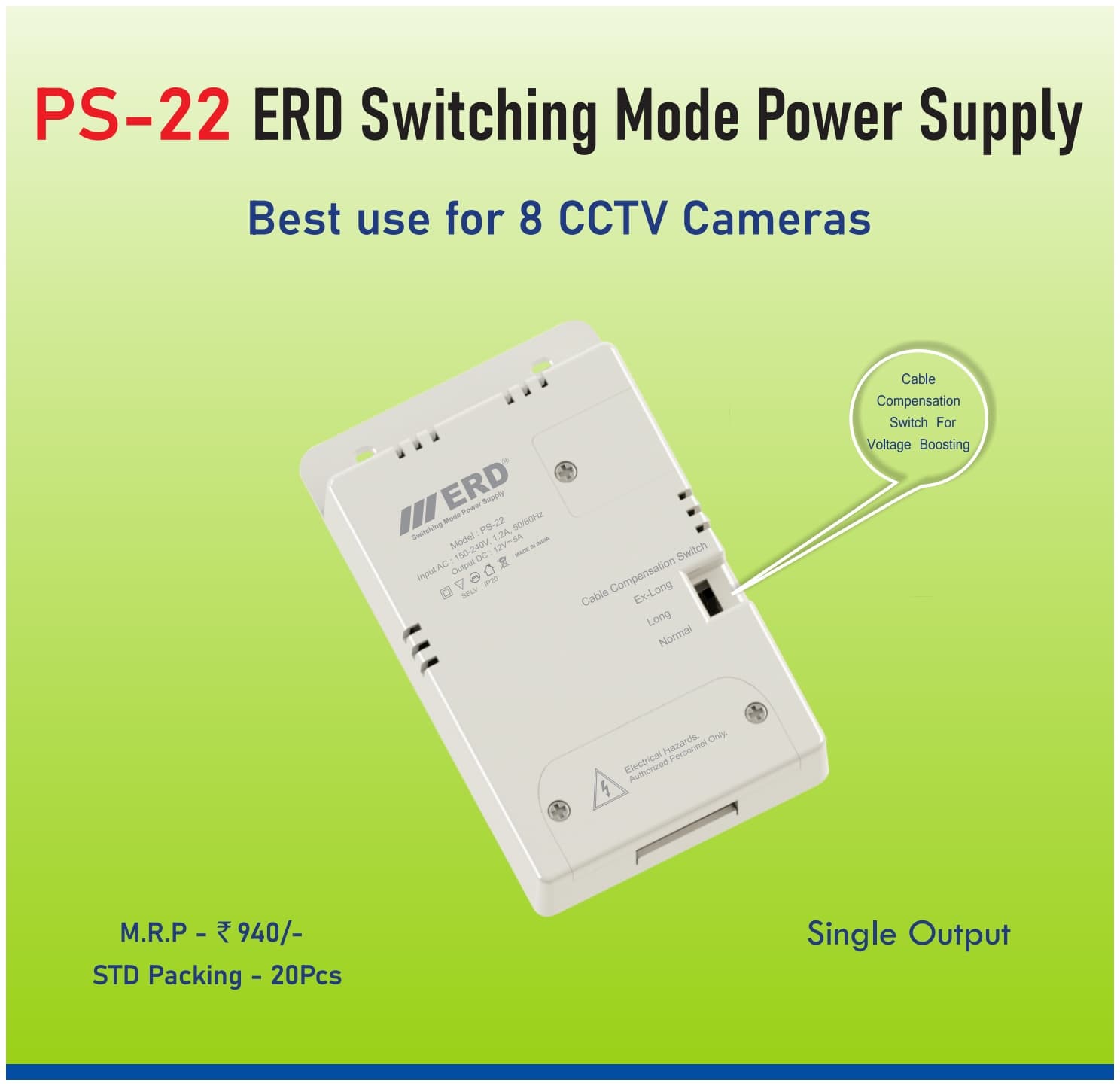 ERD PS-22 12V DC 8-Channel Single Output SMPS image 1