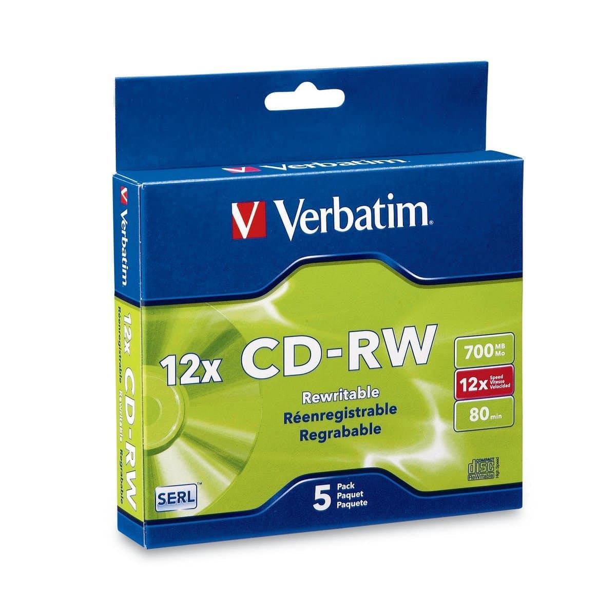 Verbatim CD RW 700MB 8 10X Colour 5Pack Slimcase