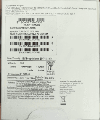 Samsung 45W Power Adapter – Low Standby
