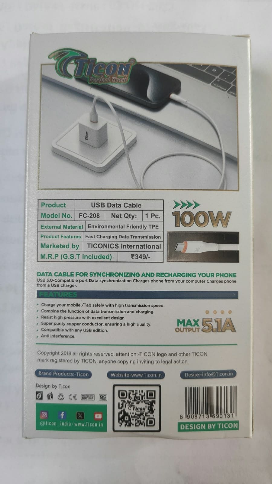 Ticon FC-208 Micro USB Fast Charging Data Cable image 2