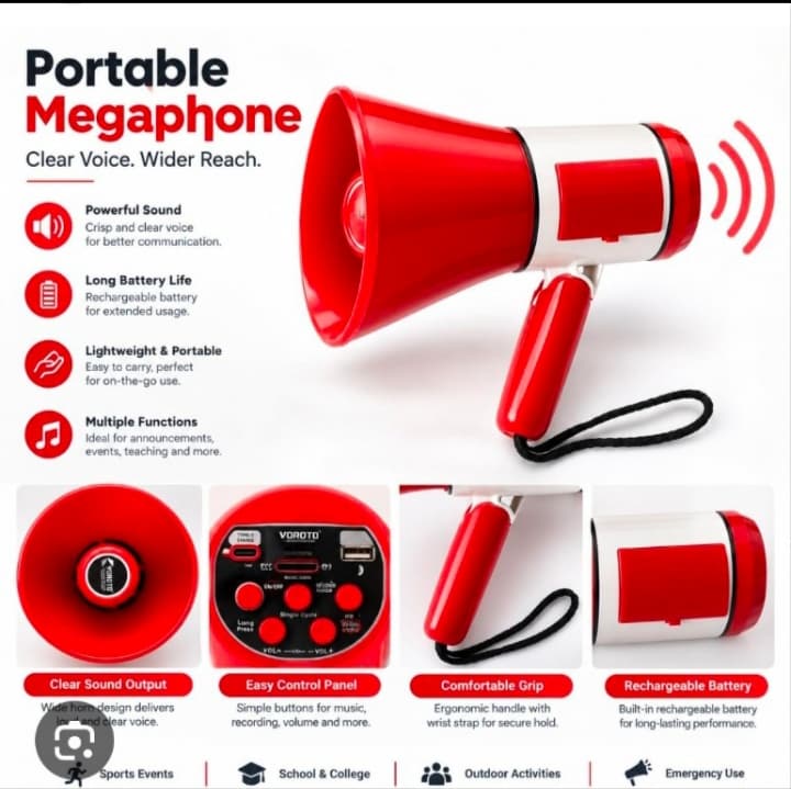Portable Rechargeable Megaphone / Handheld Loudspeaker
