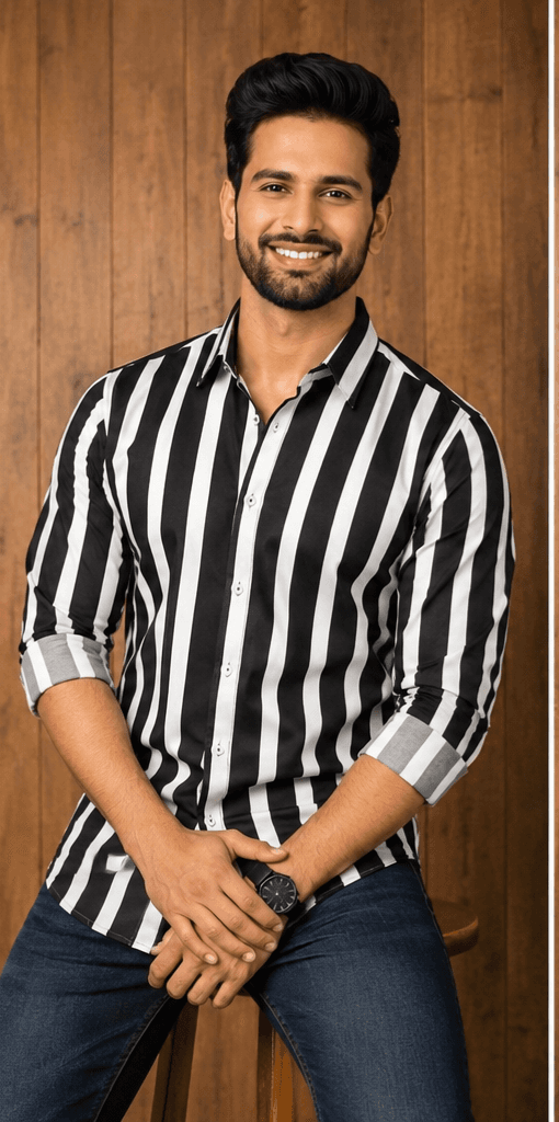 LUVION Mens Black White Shiirt image 2
