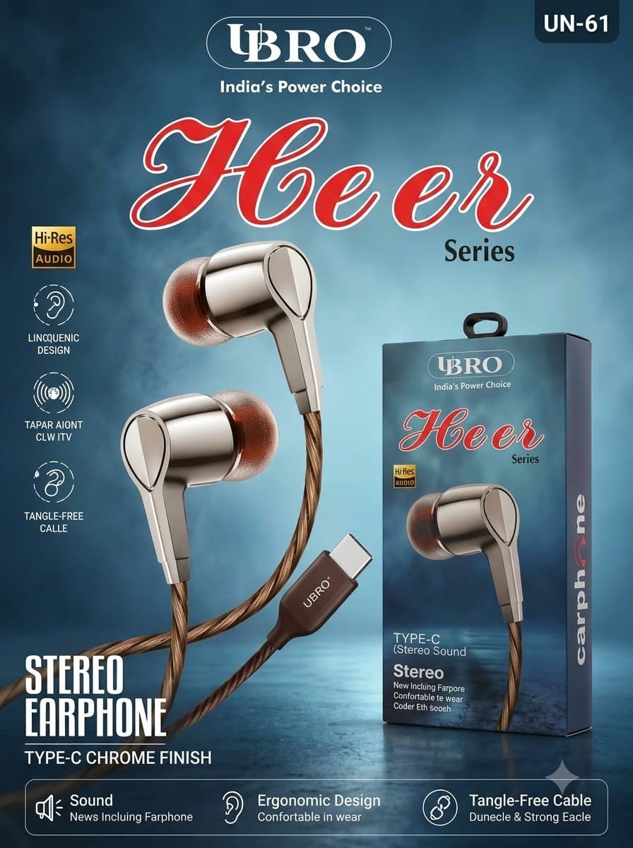 UBRO Heer Series UN-61 Type-C Chrome Finish Stereo Earphone
