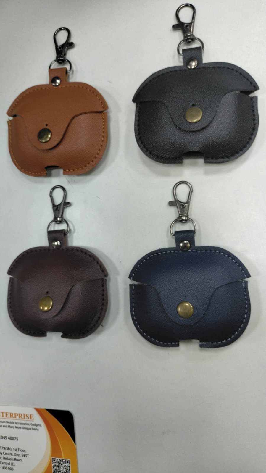Premium PU Leather Button Pouch Earbuds Protective Case With Keychain Hook image 1