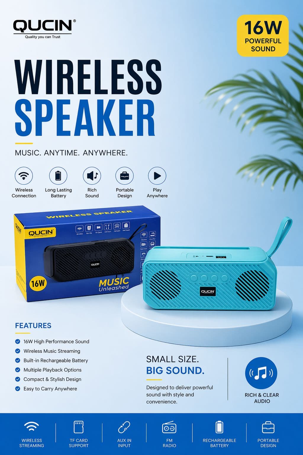 QUCIN QC 88 SP Portable Wireless Speaker image 1