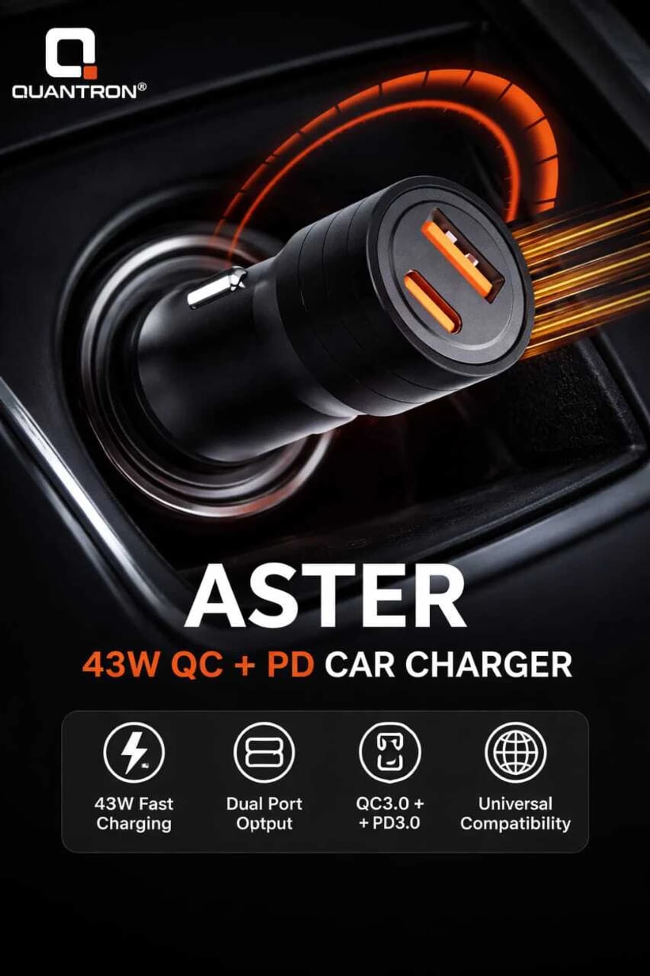 Quantron TORPEDO 43W QC PD car charger