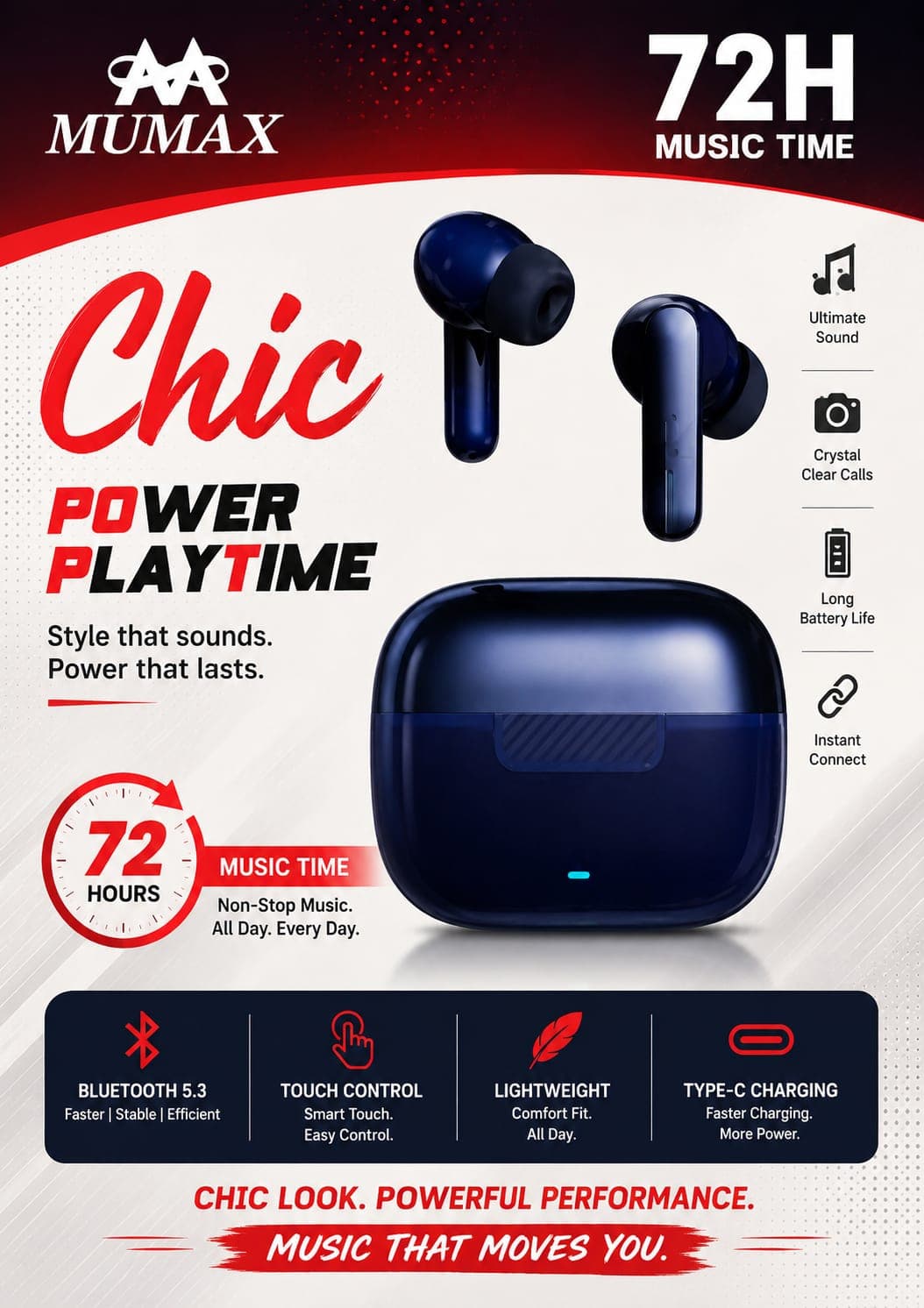 MUMAX Chic Pro TWS Wireless Earbuds