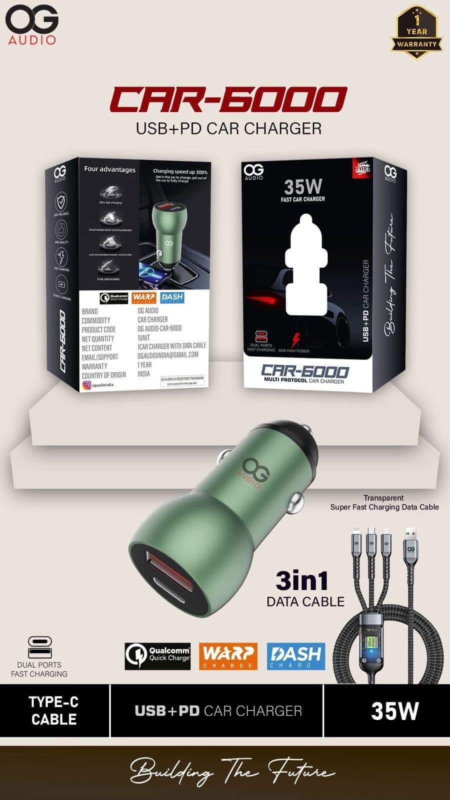OG AUDIO CAR 6000 USB PD Car Charger
