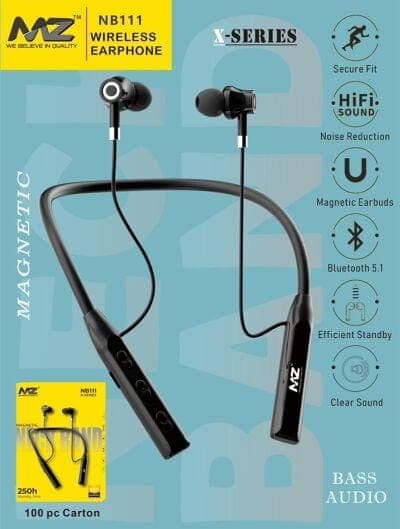 MZ NB111 Magnetic Wireless Bluetooth Neckband Earphones (X-Series) image 1