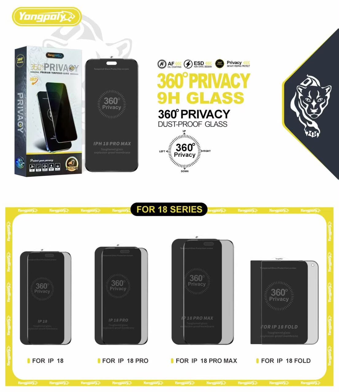 Yongpaix 360° Privacy 9H Tempered Glass Screen Protector All Iphone Model