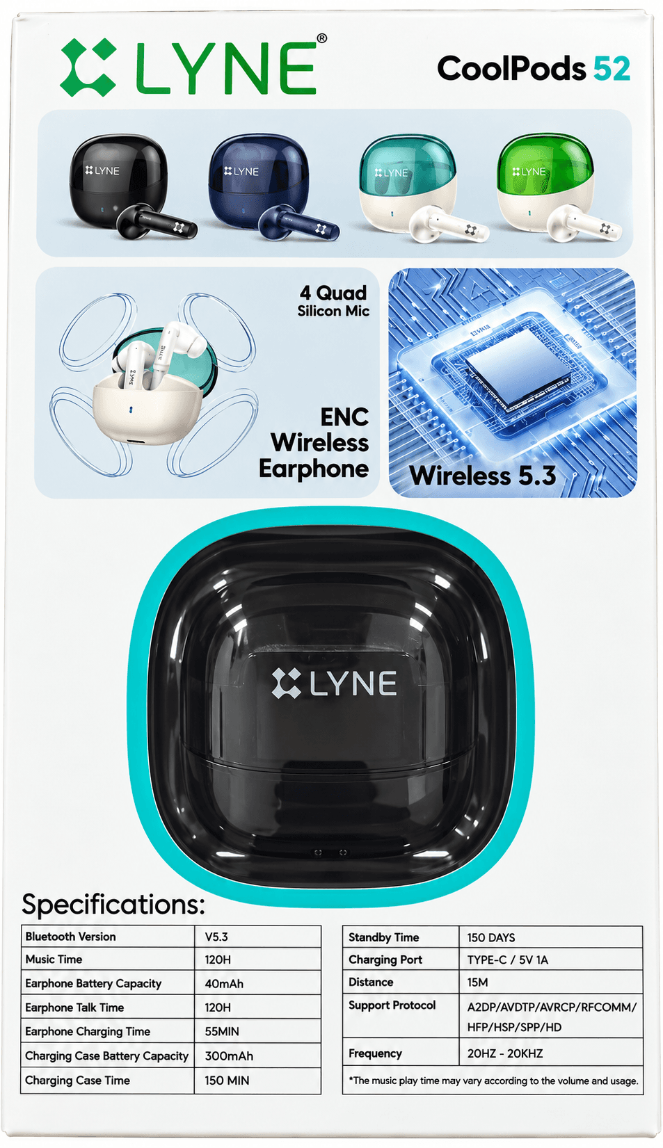 LYNE CoolPods 52 ENC Wireless Earbuds