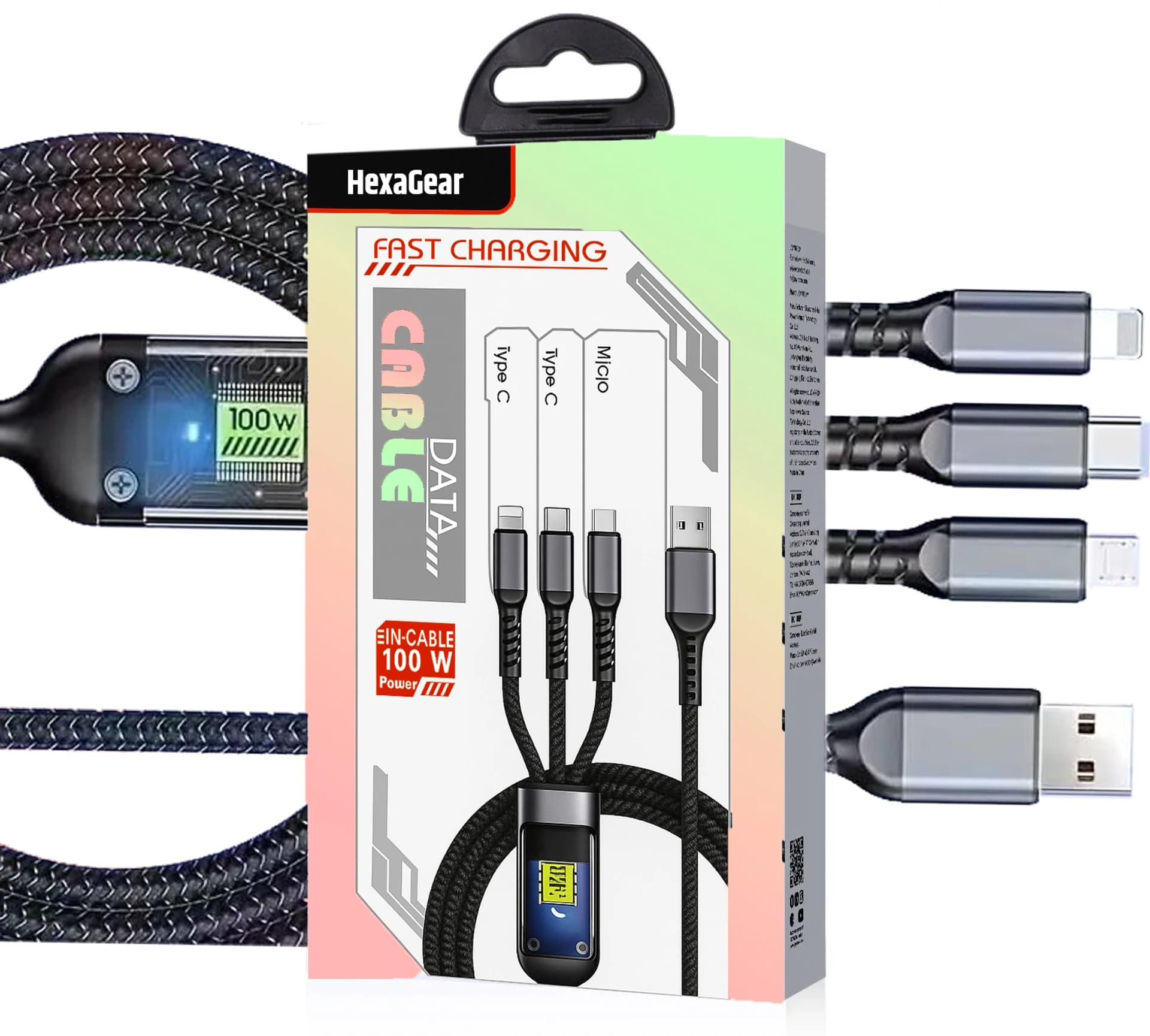 3 in 1 100W Fast Charging Data Cable Type C  Micro USB  Lightning image 4