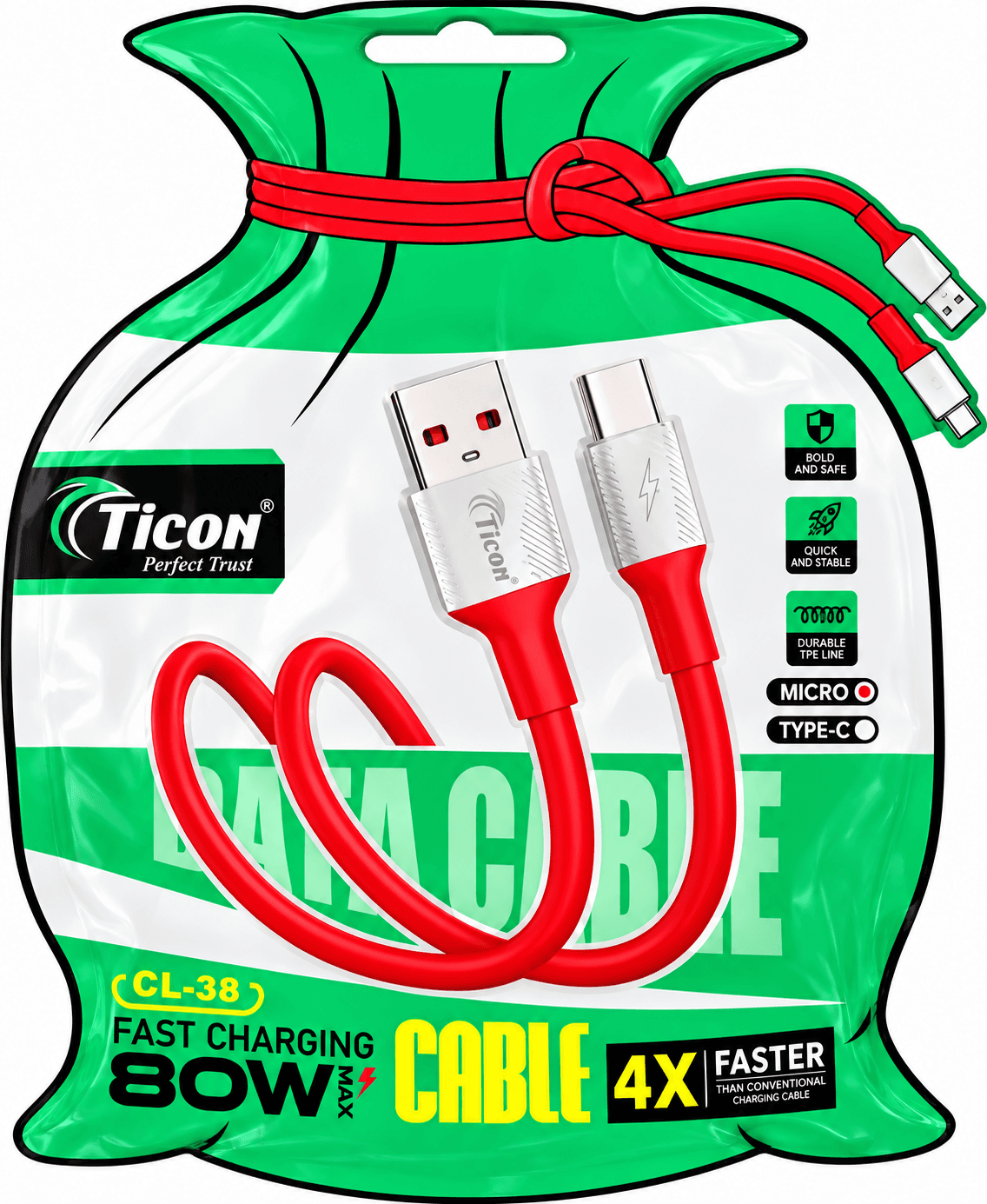 Ticon CL-38 80W Fast Charging V8 Cable