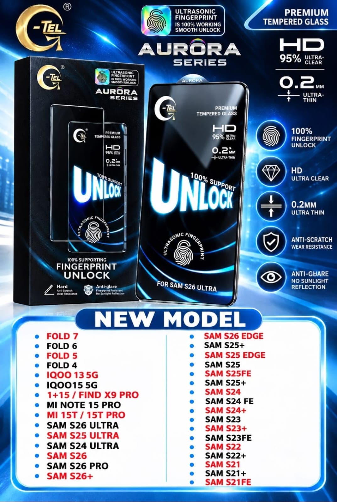 G-TEL Aurora Series 0.2mm Premium Ultrasonic Fingerprint Tempered Glass image 1