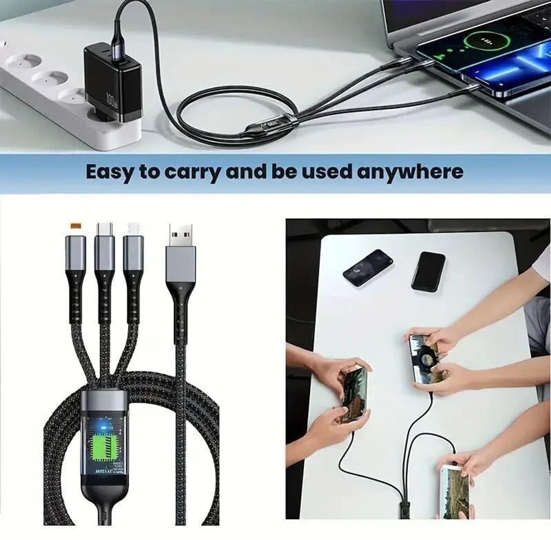 3 in 1 100W Fast Charging Data Cable Type C  Micro USB  Lightning image 3